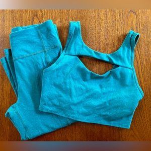 LULULEMON GREEN MALDIVES WUNDER TRAIN HIGH RISE CAPRIS AND SPORTS BRA SET SIZE 6